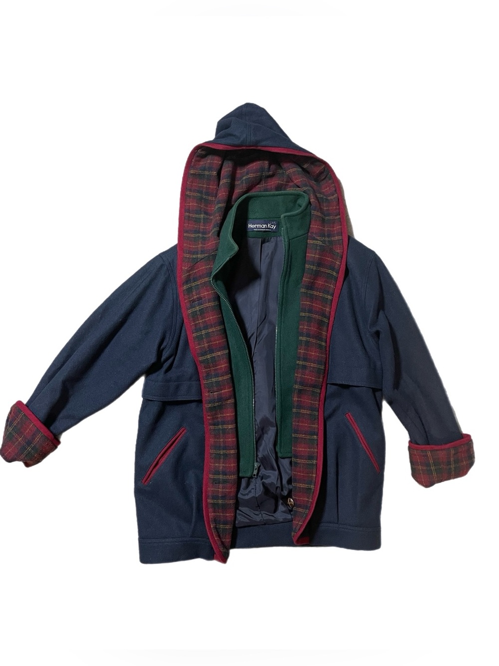 Vintage 90s Herman Kay Wool Blend Plaid-Detail Jacket